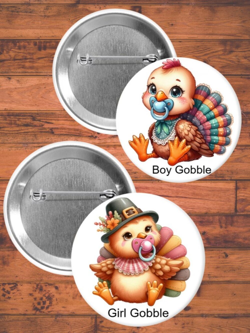 Gender Reveal Pin Back Buttons Party Favors, Thanksgiving Themed Baby Shower